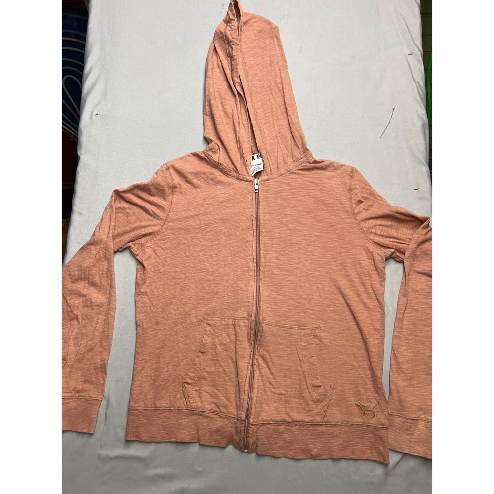 Pink Victoria's Secret Full Zip Hoodie M Rose Slub Knit Cotton Lightweight Dog
